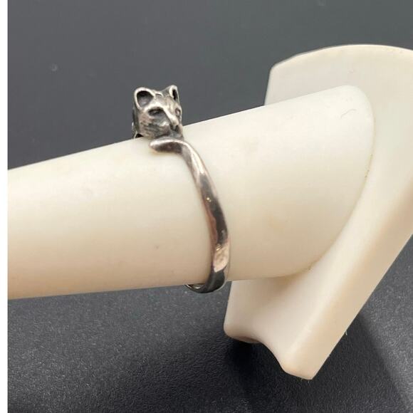 Sterling Silver 925 Curly Feline Kitten Cat Ring Sz 9 1/4 - Picture 3 of 9